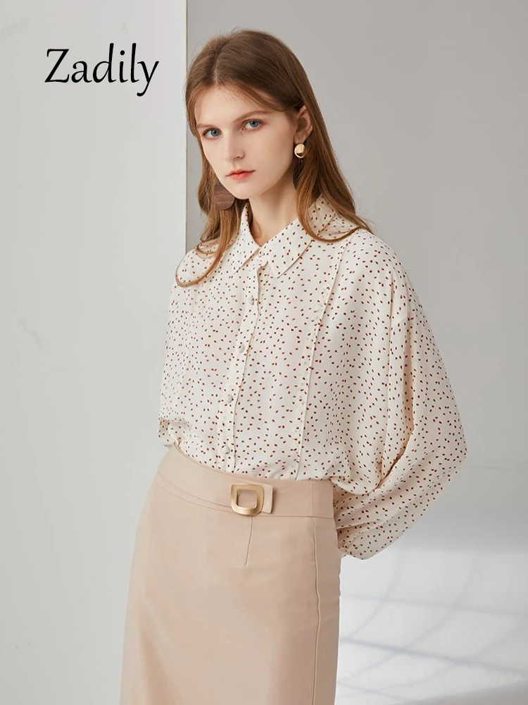 

Женская шифоновая блузка в горошек, с длинным рукавом и пуговицами