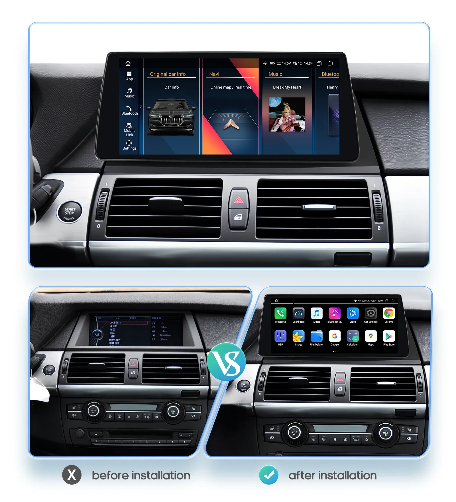 Hizpo Carplay 4G 7862 AI Systeme Android 14 Autoradio für BMW X5 E70 X6 E71 CCC CIC Multimedia Video Player GPS 2din Autoradio – Detail 7