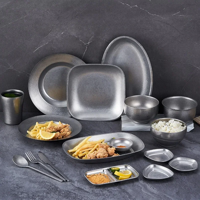 Vintage Stainless Steel Industrial Style Tableware Outdoor Camping Barbecue Metal Bowl Condiment Dish Restaurant Snack Dishes for dining dish