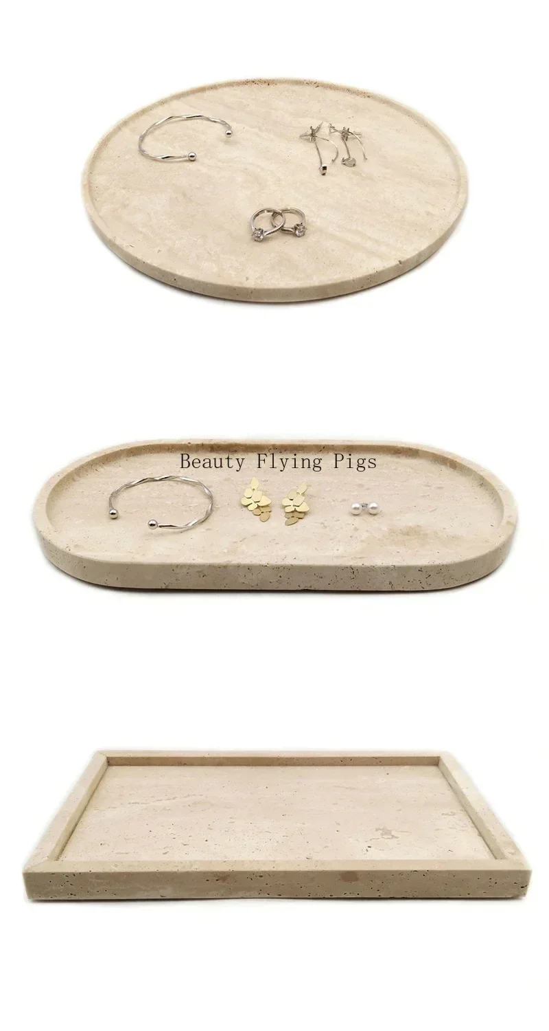 Travertine Stone Tray for Soap Dispenser Jewelry Perfume Natural Marble Decorative Tray for Bathroom Countertop Vanity Dresser 6