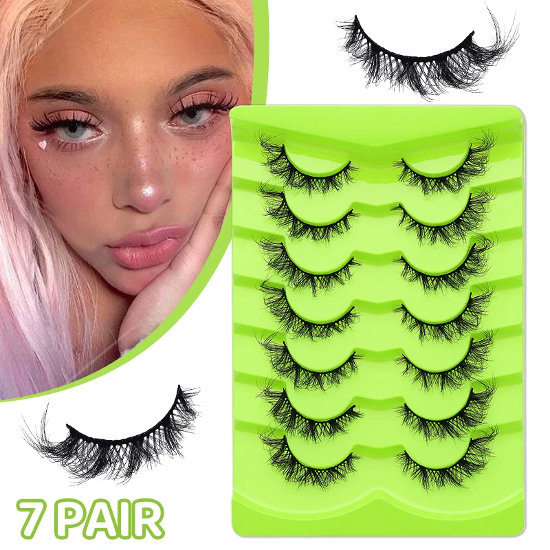DINGSEN 7 Pairs False Eyelashes Cat Eye Lashes Manga Lashes Faux Mink Eyelashes Natural Long Winged End Eye Elongated Eyelashes