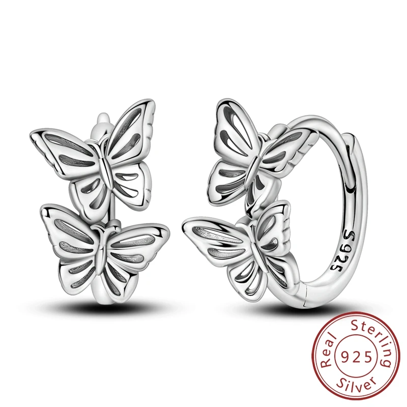 VAMO 925 Sterling Silver Earrings Jewelry Hoop Clover Ear Studs Sparkling Pave Butterfly Earring Wedding Gift Women Anniversary silver earrings silver stud earrings silver hoop earrings womens earrings