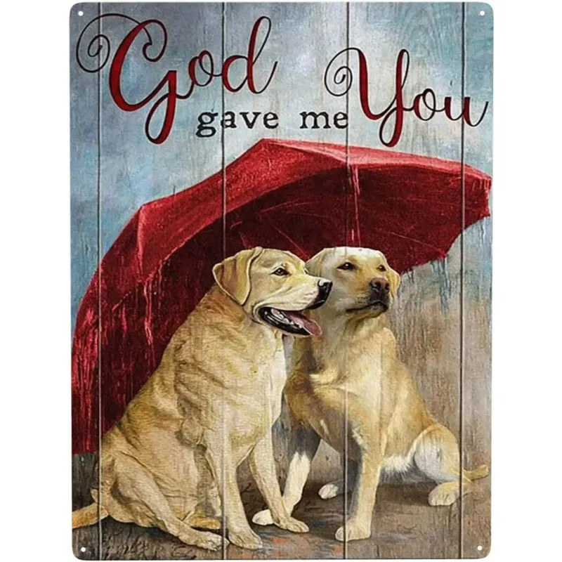 Labradors Under The Rain Tin Metal Sign Wall Decor Decorazione Divertente Per La Cucina Di Casa Bar Room Garage Vintage Poster Targa