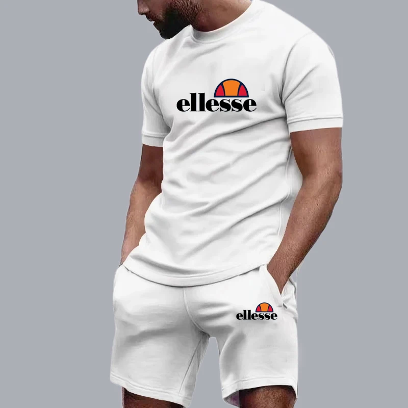 2024 Summer Men Sportswear Fitness Set Letter Printed T-shirt Casual Running Training Casual Fitness Suit Two Piece Set