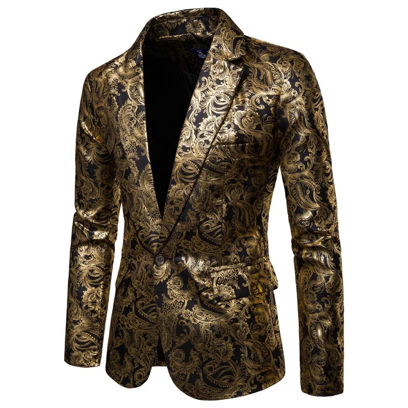 Men's Golden Floral Blazers Business Casual Suit Wedding Dress Gold Blazer Men mens blazer
