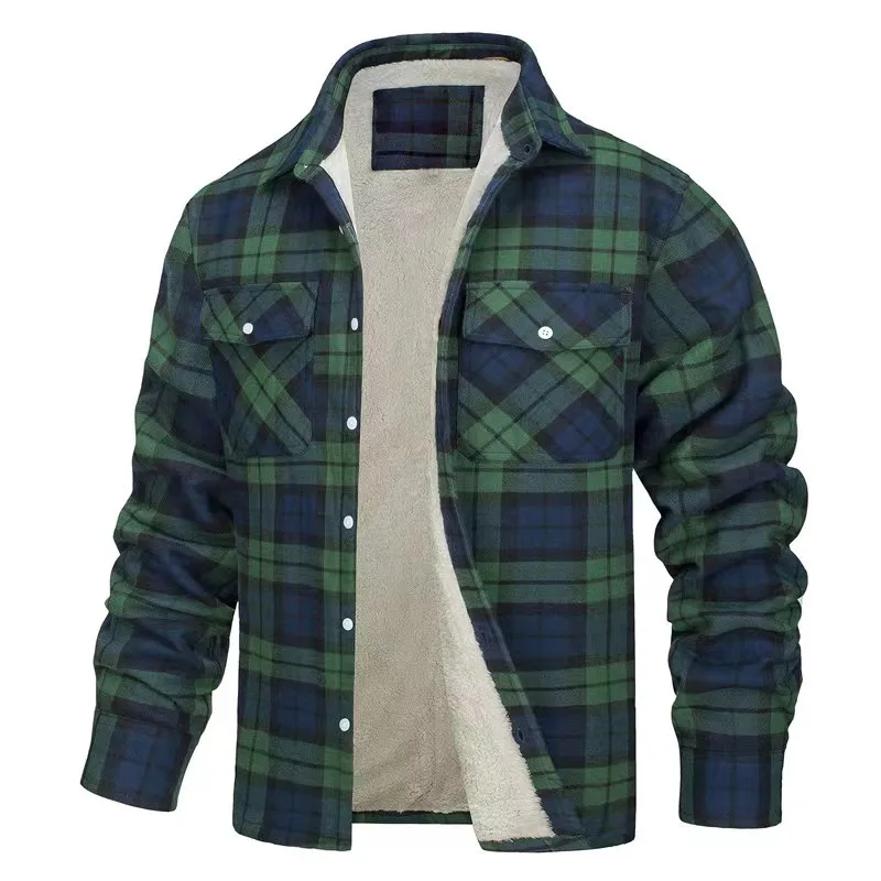 Men's Fleece Plaid Jacket Casual Loose Cotton Jacket Thicken Lining Flannel Warm Outwear Autumn Winter Work Coat Outerwear S-5XL 2