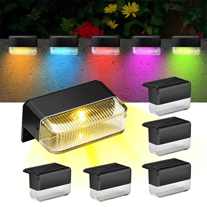 solar lights outdoor fence lights led solar wall lamps waterproof with 2 modes warm white rgb solar lamp deck step yard garden Solar Deck Lights Outdoor LED Step Lights with 2 Lighting Modes Waterproof Solar Fence Decorative Lights for Post Railing Garden