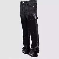 Men's Denim Work Pants, Explosive Workwear, Elastic Patch Denim Layered Flared Pants, Spring New Style 1