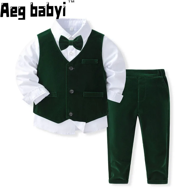 Kids Fashion Formal Suit Clothes Baby Boys Gentleman Cotton Costume Sets Childrens Wedding Birthday Dress Clothing Outfits boys suit set