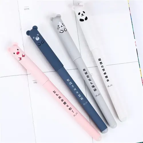 4 Pcs/Set Kawaii Pig Bear Cat Mouse Erasable Gel Pen School Office Supplies Stationery Gift 0.35mm Blue Black Ink - Image 3
