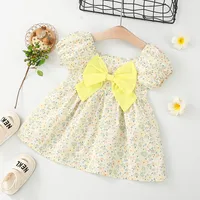 Summer Toddler Baby Dress Pink Flower Princess Dress Puff Sleeves Birthday Dress for Kids Girl 4