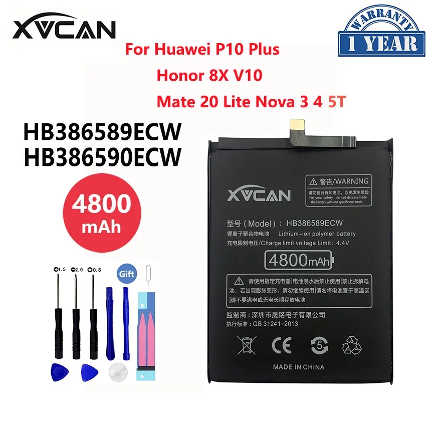 

Original XVCAN HB386589ECW For Huawei P10 Plus Honor 8X 4800mAh View 10 Mate 20 Lite P10Plus Nova 3 4 5T Battery Batteria