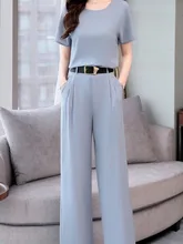  Women's Professional Suit 2022 Spring And Autumn New Western Style V Collar Top Wide Leg Pants Two Piece Set Plus Size Clothing 