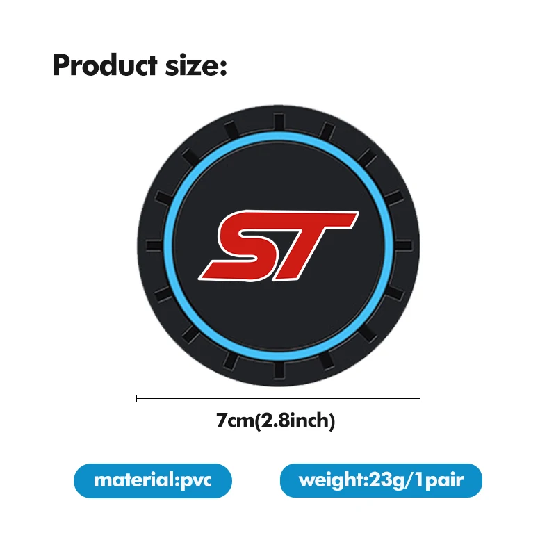 2pcs Car Silicone Coaster Water Cup Anti-slip Mat Accessories Ford ST Racing RS S Mustang Kuga Fiesta Fusion Mondeo Edge