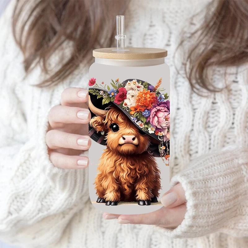 Animals COWS Theme UV DTF Transfer Sticker For The 16oz Libbey Glasses Wraps Cup Can DIY Waterproof D17642