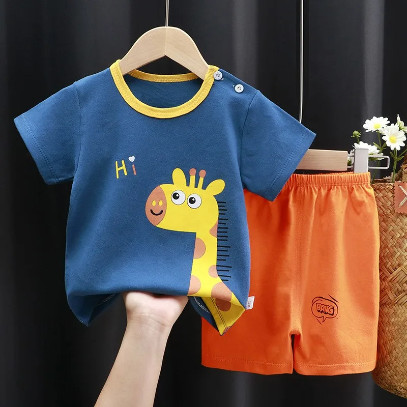 Kids Clothing Set Kids Cool Boy Summer Clothes Thin Suit Baby Fashion Short Sleeve T Shirts Children Round Collars Set Cotton