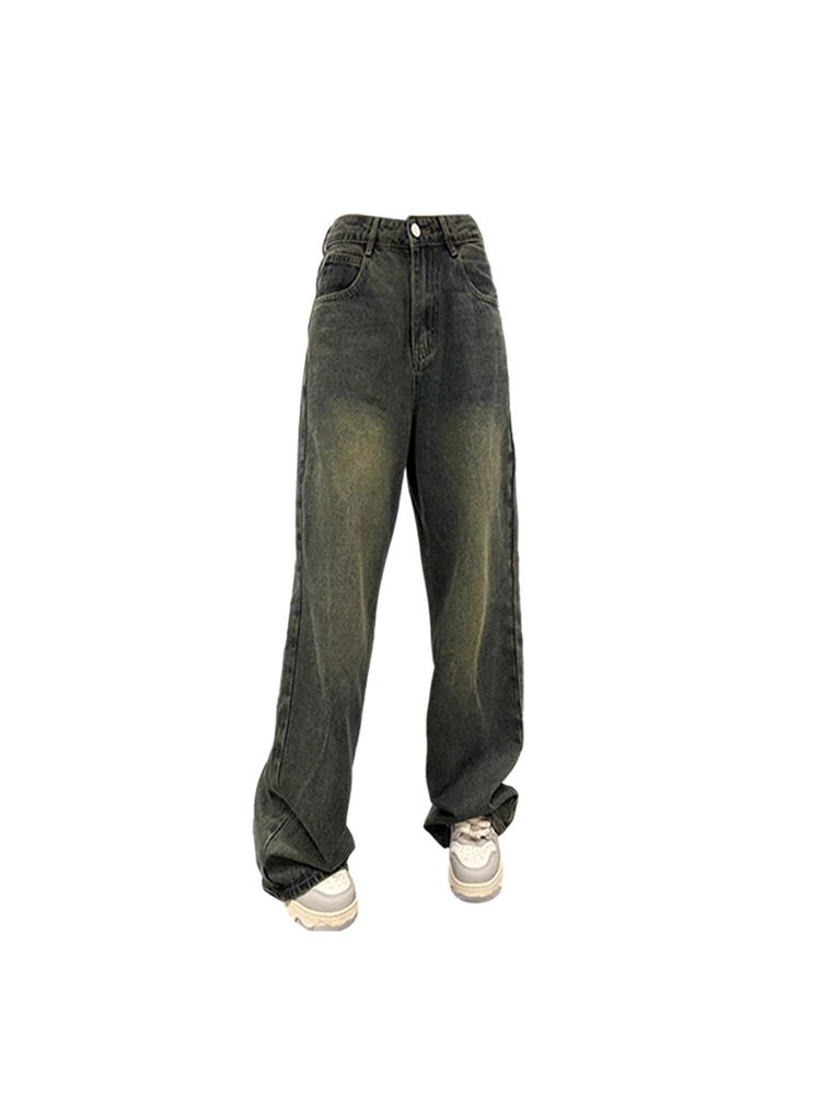 

Women's Vintage Blue Y2k Jeans Harajuku 2000s Punk Aesthetic High Waist Pippie Jeans Denim Pants Wide Leg Cowboy Trouser Clothes