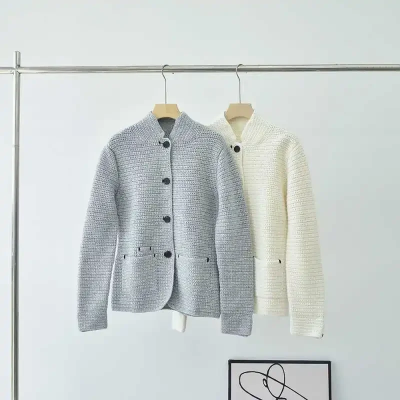 

New Autumn and Winter Cashmere Sweater for Women Pure Cashmere Stand Collar Thickened Knitted Cardigan Sweater
