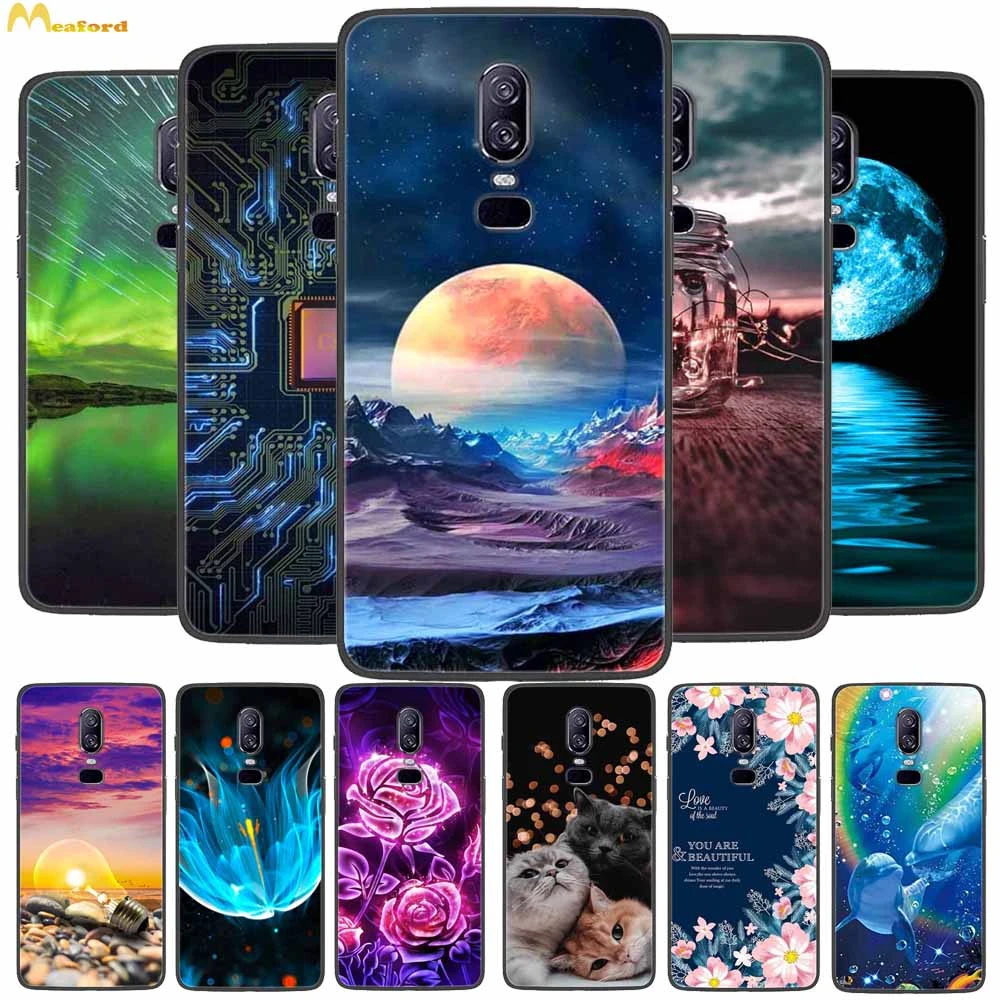 Funda de silicona para Oneplus 6, carcasa protectora trasera pintada con Gato bonito, para Oneplus 6 t, Oneplu6T One Plus 5 5T 6 T, TPU negro|Fundas antigolpes para teléfono| AliExpress