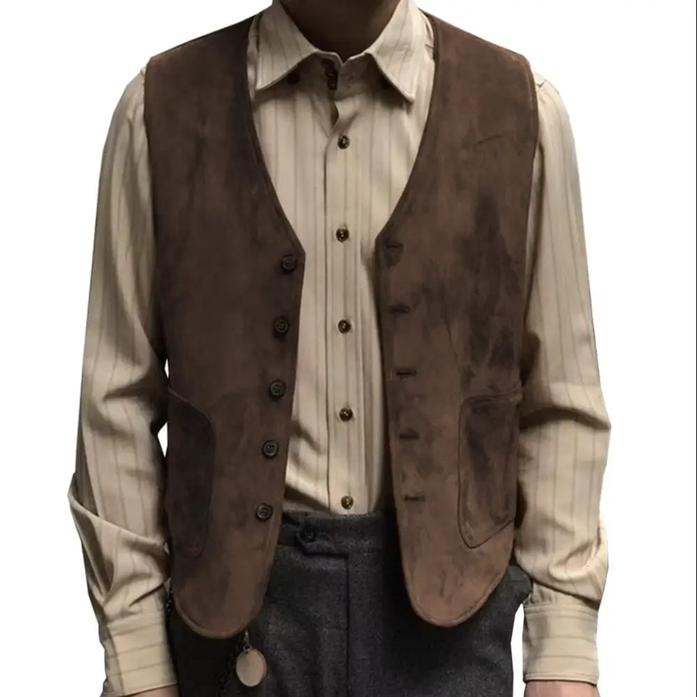 

Casual Men's Fashion Suede V Neck Waistcoat Denim jacket Single Breasted Men’s Vest
