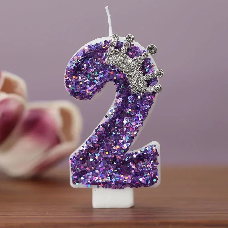 Elegant Purple Crown Numbered Birthday and Anniversary Cake Topper Candles for Princess Celebrations