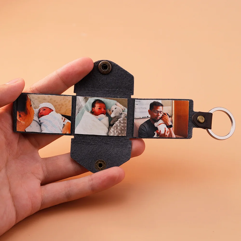 

Personalized 3pcs Mini Photo PU Leather Keychain For Men Dad Husband Boyfriend Driving Safe Key Chains Hidden Message Keyrings