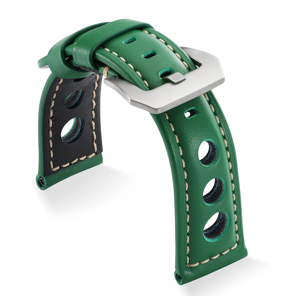 Vintage-Style Genuine Leather Watch Strap in Black, Blue, and Brown - Men's and Women's Wristband Bracelet
