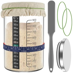 Artisan Sourdough Fermentation Jar with Wide Mouth Glass Container - 900ml Baking & Food Storage Solution (Type A)