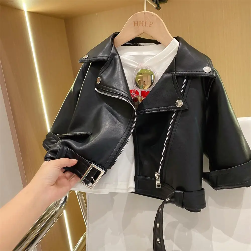 Girls Leather Jacket - Kids Casual Outerwear With Zipper Closure | Fashion Short Lapel Coat