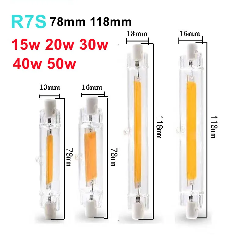 

LED R7S Glass Tube COB Bulb 78MM 118MM High Power R7S Corn lamp J78 J118 Replacement halogen lamp 50W AC 220V Lampadas