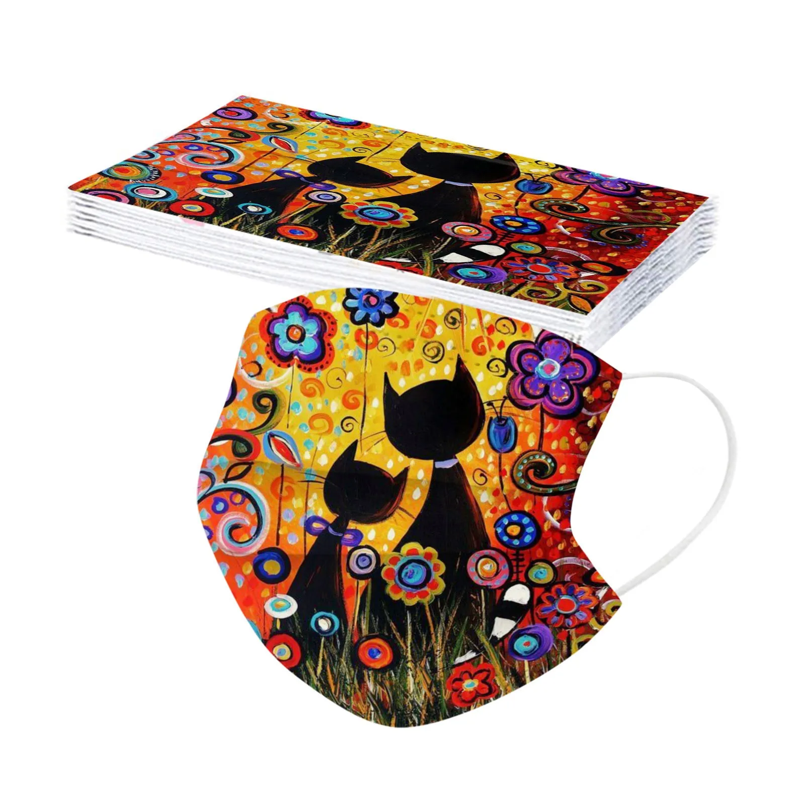 Disposable Face Mask 10PC Adult Flowers Cat Cartoons Printing Three-Layer Protective