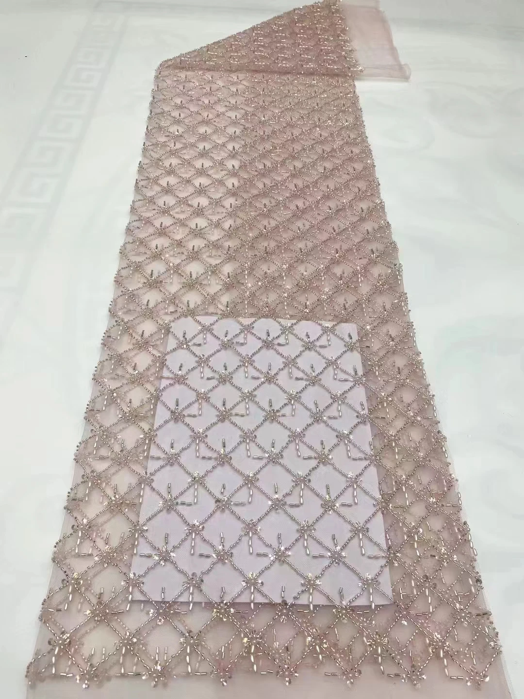 Nigerian Sequins Lace Fabric 2023 High Quality Tube Beads African Embroidery Fabric For Wedding Dress Sewing Mesh Lace 5 Yards S