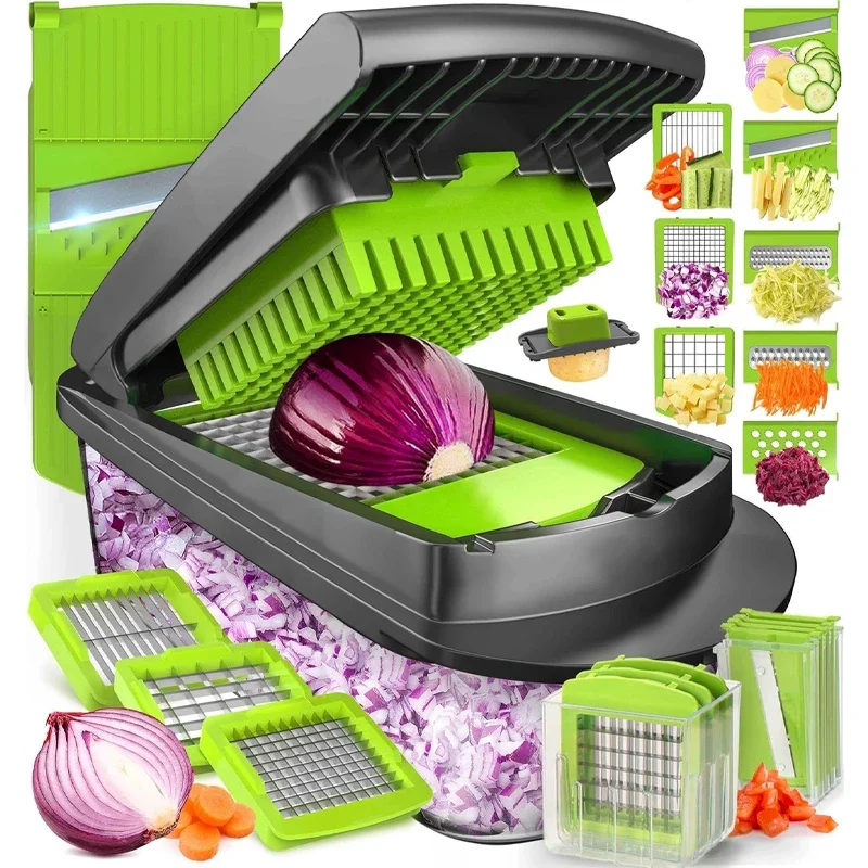 

Multifunctional 14/16 in 1 Vegetable Chopper Onion Chopper Handle Food Grate Food Chopper Kitchen Vegetable Slicer Dicer Cut