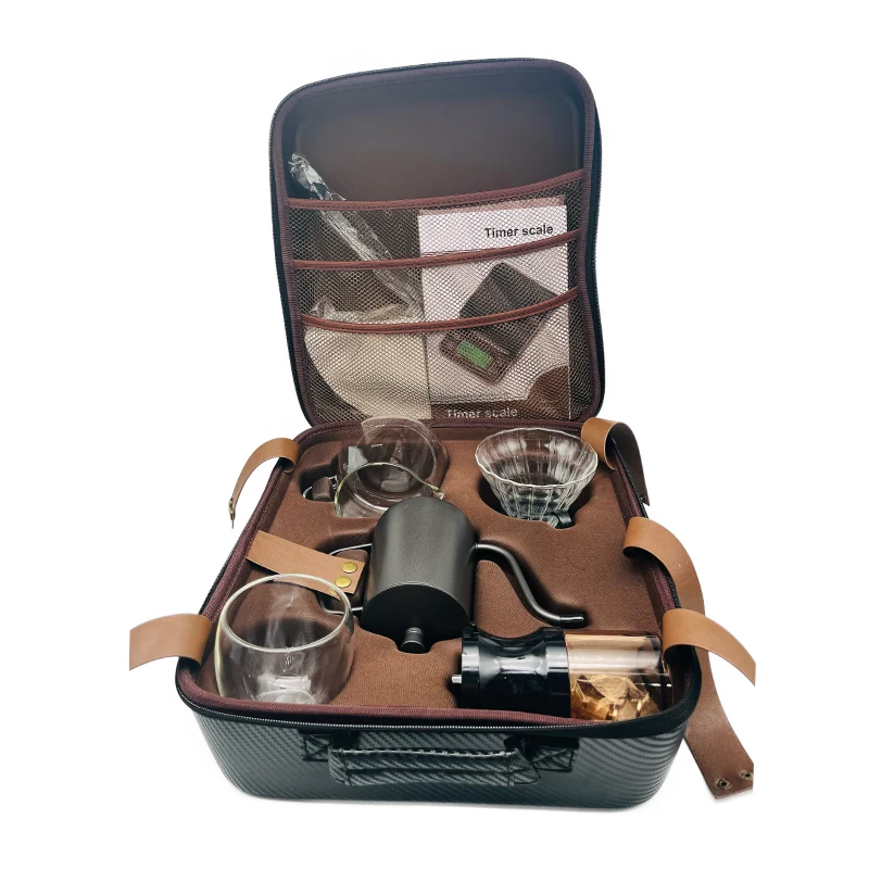 New 1 PCS Premium Box Outdoor Travel Drip Coffee Gifts Set With Manual Grinder Filter Kettle for Gift Giving