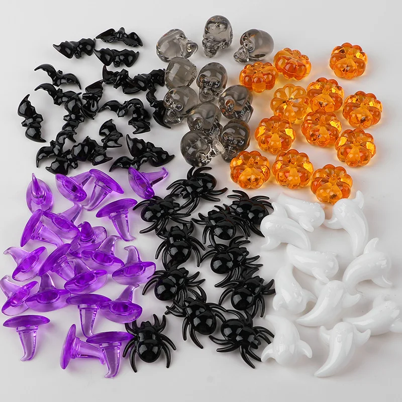 50/100Pcs Halloween Mini Acrylic Ornaments Skull Head Witch Hat Pumpkin Table Scatter for Halloween Party Home Decoration Crafts
