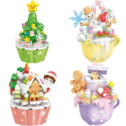 Christmas Series Building Blocks Set With Light Creative Christmas Tree Snowman Cake Diy Bricks Toys For Kids Xmas Gift