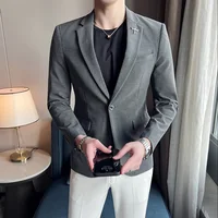 Luxury Men Blazer Spring and Autumn Fashion Men's Solid Color Casual Business Suit Jacket Groom Wedding Dress Party Suit Coat 2