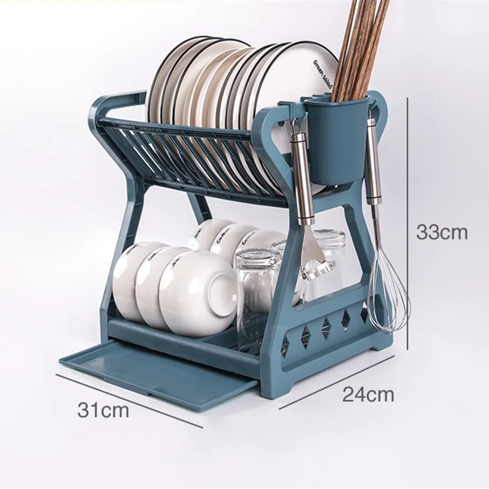 1pc Plastic Dish Rack, Modern Beige Double-layer Dish Drying Rack