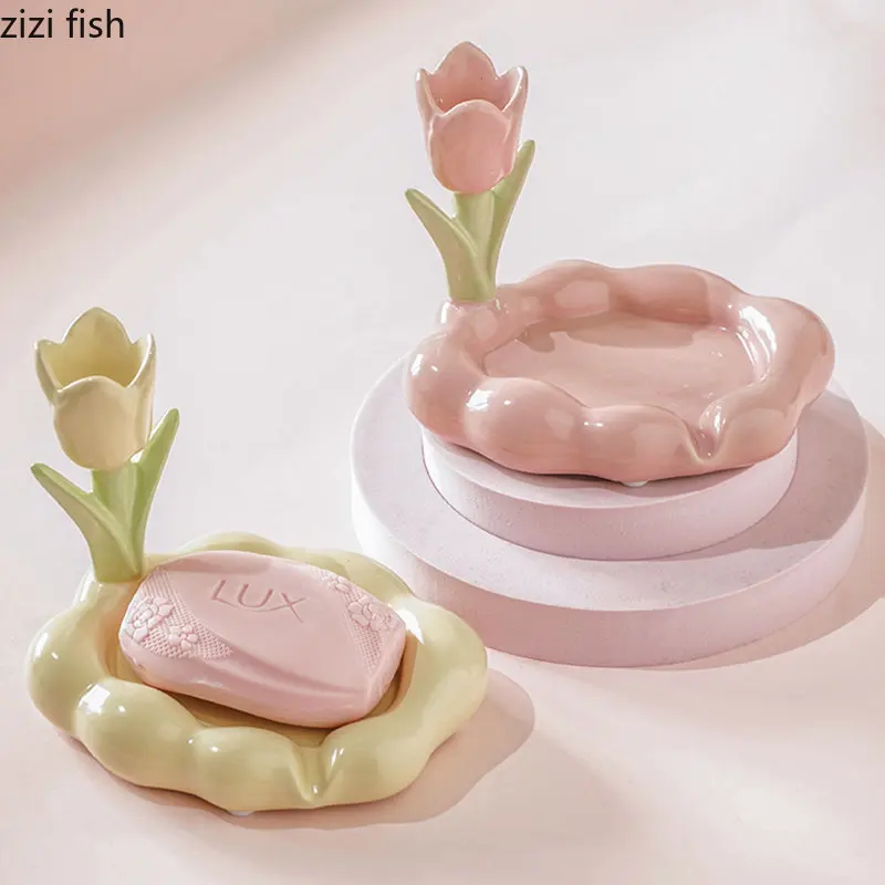Double-layer Draining Soap Dish with Detachable Tea Flower Design