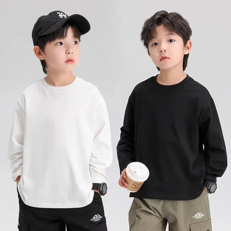 Children's Clothing 2025 Cotton Boys Girls T-Shirt Solid Long Sleeve Kids Cothes Autumn Sweatshirt Tops Teenage 6 8 10 12 Years 6