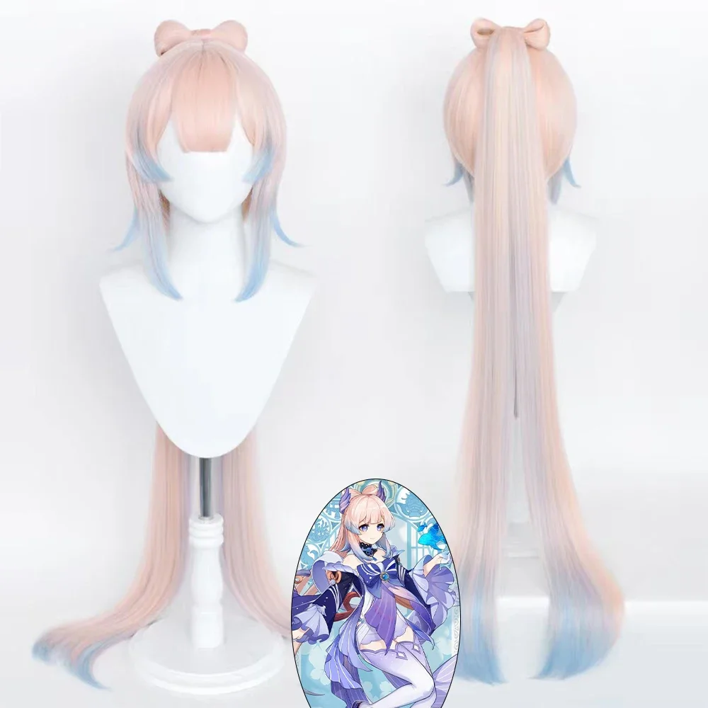 

Game Genshin Impact Kokomi Cosplay Long Light Pink Blue Heat Resistant Synthetic Hair Wigs + Wig Cap Halloween Cosplay Props
