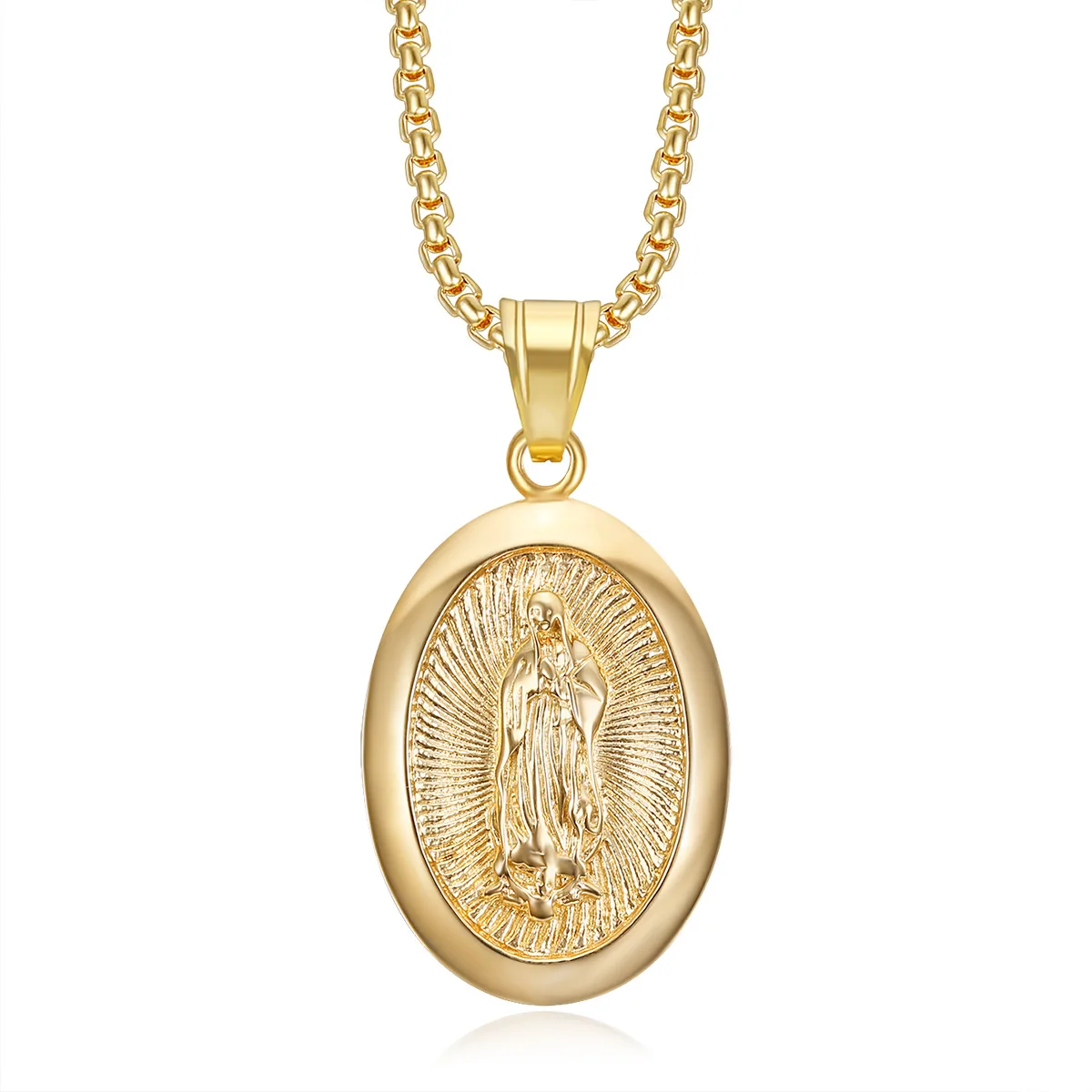 Virgin Mary Prayer Pendant Necklaces Gold color 316L Stainless Steel with rhinestone Women/Men Jewelry 6