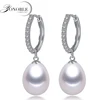 Wedding Natural Freshwater Grey Pearl Hoop Earrings Women,925 Sterling Silver Pearl Earring Girl Birthday Gift 2