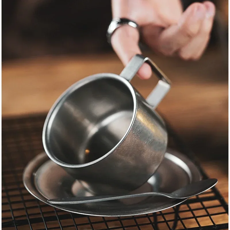 Achetez En Gros Ensemble De Tasses à Café Et à Lait En Acier Inoxydable 304 Double Paroi De Haute Qualité Avec Soucoupe Et Cuillère Chine Et Ensemble De Tasse à Café En