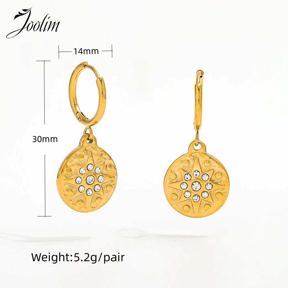 Joolim Jewelry PVD Wholesale Waterproof Fashion Round Waterdrop Rectangle Eye Zirconia Huggie Stainless Steel Earring for Women