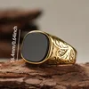 Bagues élégantes et rétro en onyx noir, simples et semblables aux affaires, en acier inoxydable 316L avec placage en or 18 carats.