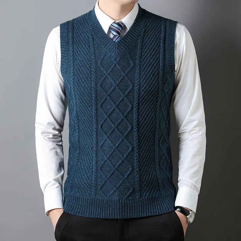 High quality luxury autumn and winter V-neck jacquard men's sleeveless vest knitted sweater vest fashionable casual camisole