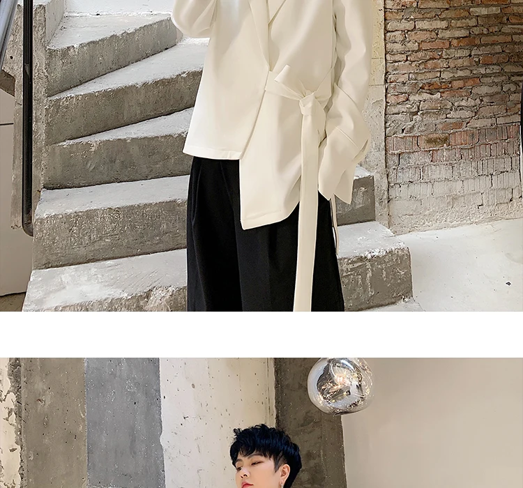 Description Picture 6 of itemMen Design Irregular Blazers Spring Men Blazer Smart Casual Jacket Solid Camel Cotton Business Suit Jackets Male Officer Sashes