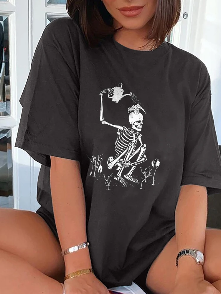 Skull Print Shirt Women Funny Tshirts Women Vintage Shirt Shirts