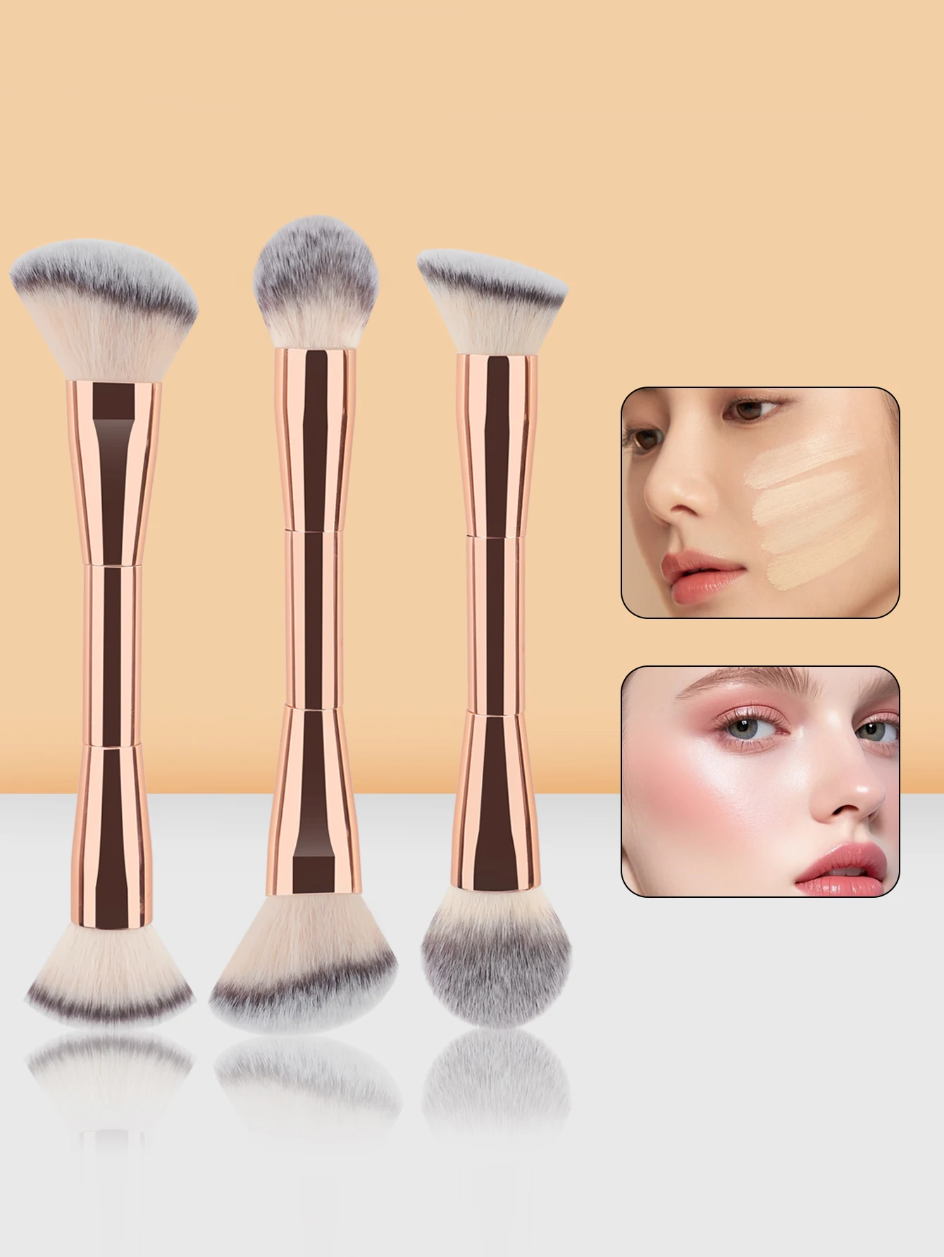 Dual Head Foundation Makeup Brush Round Concealer Brush or Liquid Cream Blush Blending Polished Concealer Dual Sided